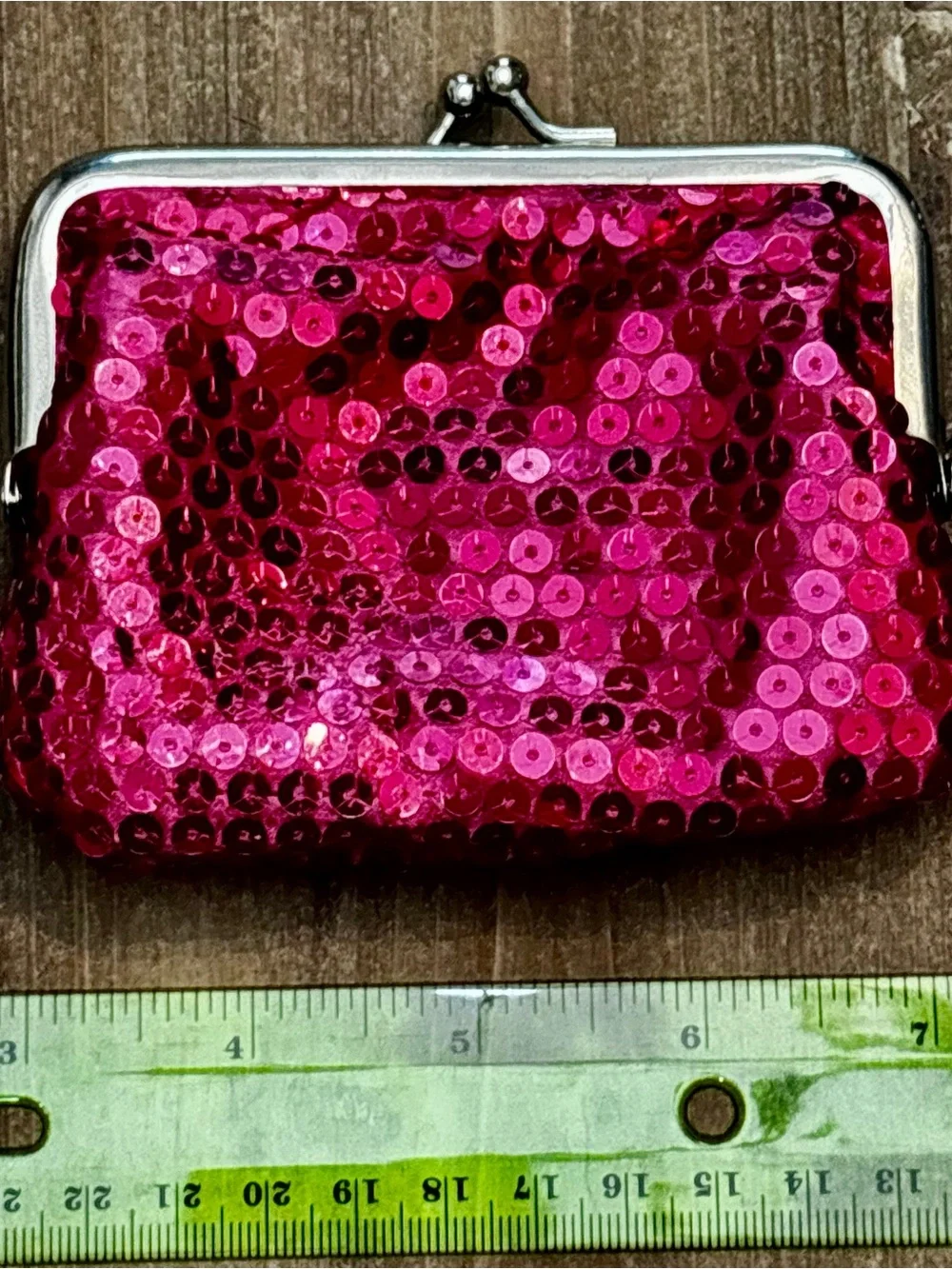 Chic Small Sequin hot pink with polka dot interior -Snap Lock Coin Purse
